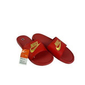 14 Nike Men's Benassi JDI New Slides Shoes University Red Metallic Gold